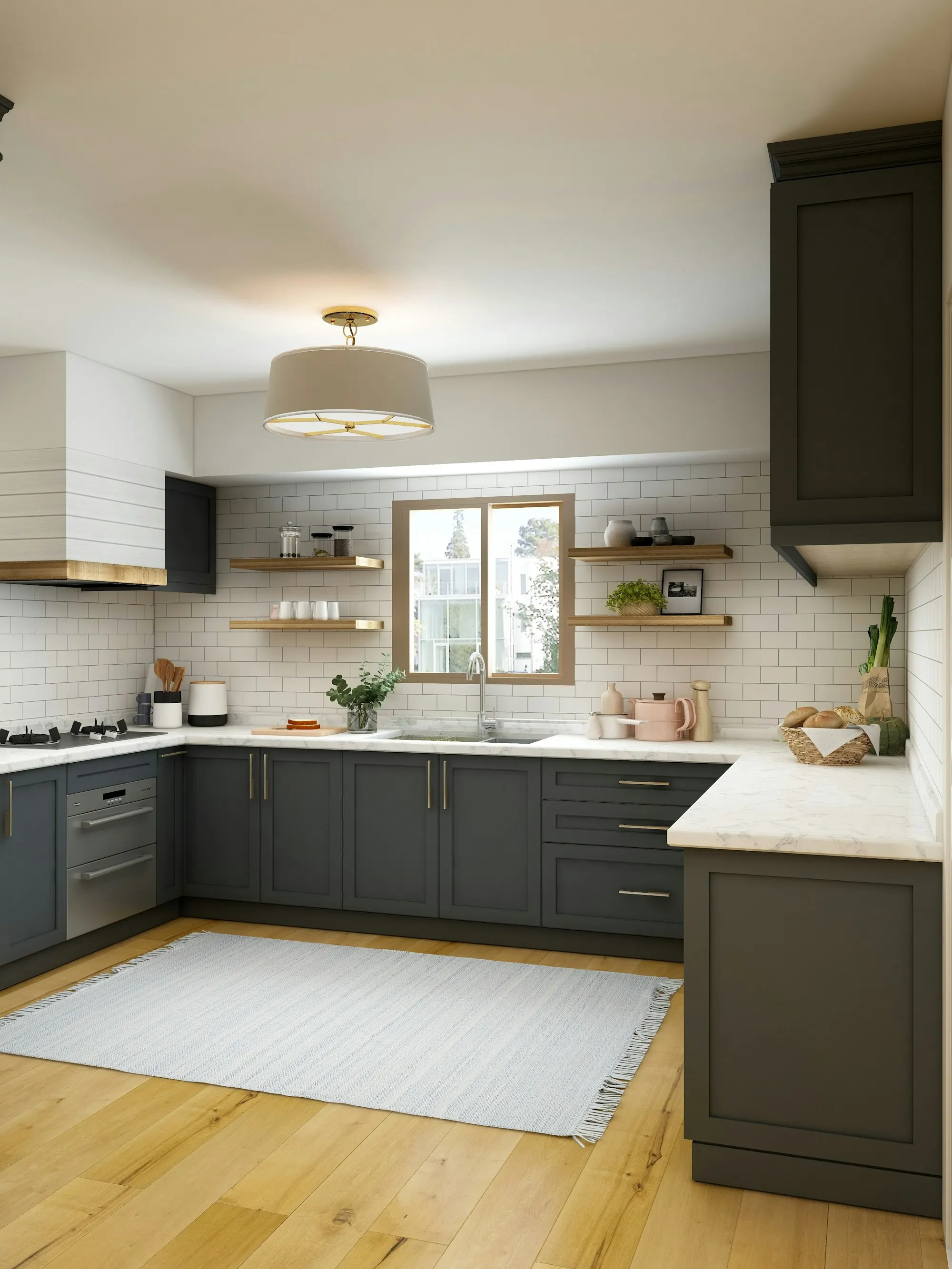 Rental-grade kitchen with painted cabinets and durable finishes